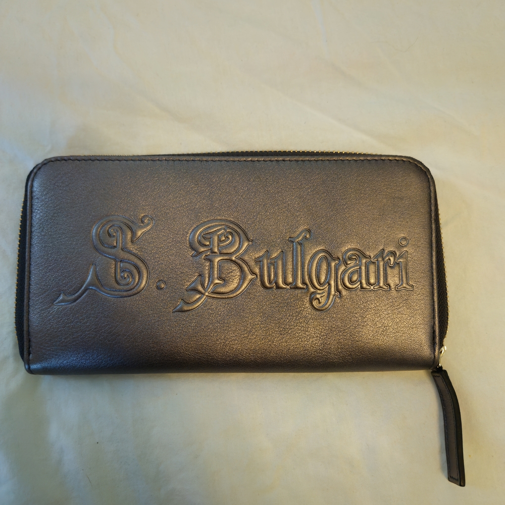 NWOT  S.Bulgari Metallic Calf Leather Authentic Logo, Collezione Brand Bvlgari